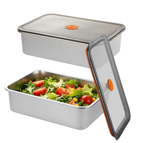 2 Pack 5.6 Qt Stainless Steel Marinade Containers with Lid, Metal Meat Brining Containers, Brining Prep Storage Box Dishwasher Safe for BBQ Tailgates Storage