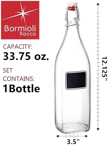 Bormioli Rocco Swing Chalkboard 33.75 oz. Square Swing-Top Bottle with Airtight Seal and Metal Clamp for Drinks, Juices, Wine, or Dressings, Single Bottle - size: 3.2 Ounces