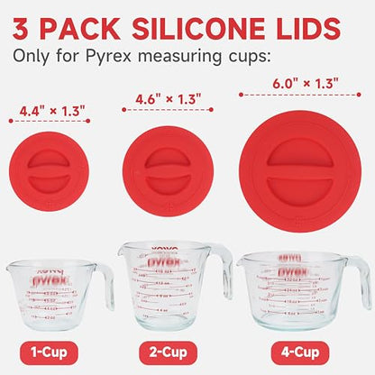 3 Pack Silicone Replacement Lids, Respectively Fits Pyrex 1-Cup, 2-Cup & 4-Cup Tempered Glass Liquid Measuring Cups, Reusable & Food-grade Silicone, Dishwasher & Microwave Safe - size: Lids For 1-Cup & 2-Cup & 4-Cup