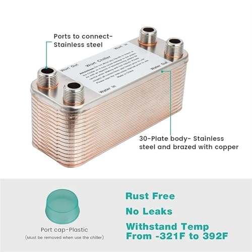 20 30 40 Plates Wort Chiller Heat Exchanger Stainless Steel Homebrew Beer Cooler Counterflow Chiller Brazed Plate Heat Exchanger(40P) - color: 40P