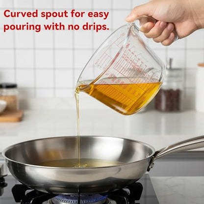 6 Pcs Glass Measuring Cups Set with Lids (Strainer Included) - 1-Cup/2-Cup/4-Cup Nesting Jugs with Easy-Grip Handles, Kitchen Liquid Measuring