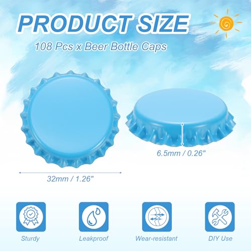 uxcell 108 Pcs Oxygen Absorbing Beer Bottle Caps, 32mm Pry Off Bulk Crown Caps Bottle Toppers for Soda Beer Wine Glass Bottles Home Brewing DIY Pendants or Craft Scrapbooks, Blue - color: Blue