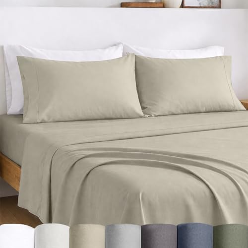 California Design Den Certified 100% Egyptian Cotton Percale Sheets Queen Size Set - Lightweight, Deep Pocket Queen Cotton Sheet Set, Crisp & Durable Luxury Bedding Set - Beige - color: Beige, size: Queen