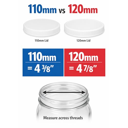 120mm (4 7/8 ") Fit - (3 Pack) Large White Plastic Lids for 1 Gallon Wide Mouth Glass & Plastic Jars – PE Foam Liner, Food-Grade, Leak-Resistant Caps (Jars Not Included) by The Kombucha Company - color: White