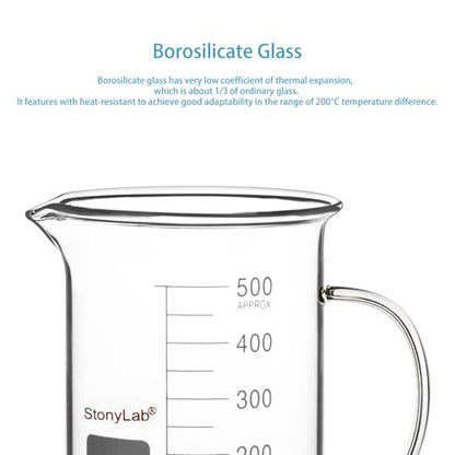 stonylab Glass Beaker with Handle, Borosilicate Glass Graduated Low Form Griffin Beaker with Handle and Pouring Spout, 500 ml - size: 500 ml