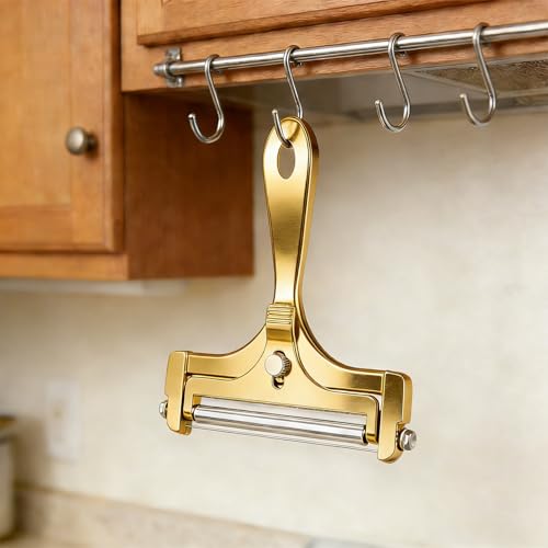 Cheese Slicer, AIDOIT Stainless Steel Wire Cheese Slicer, Adjustable Thickness Cheese Cutter with 8 Extra Wires for Soft, Semi-hard, Hard Cheeses, Gold - color: Gold