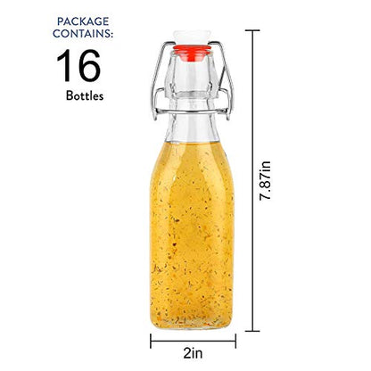 8oz Glass Bottles With With Air Tight Lids, Beer Bottles For Home Brewing 250ml, Kombucha Bottles For Beverages, Kefir, Food Storage, Leak Proof, Dishware Safe 16 Pack - size: 8oz-16pack