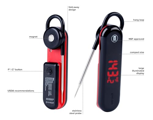 GoodCook Touch Digital Thermometer with LCD Display Instant Read with Stainless Steel Probe Built-In Magnet for Easy Storage, Black