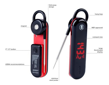 GoodCook Touch Digital Thermometer with LCD Display Instant Read with Stainless Steel Probe Built-In Magnet for Easy Storage, Black