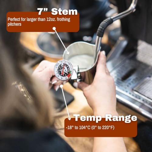 Barista Basics 7" Adjustable Milk Frothing Thermometer for Perfect Espresso, Latte, Coffee - NSF Approved, 0-220°F Range - size: LONG(7")