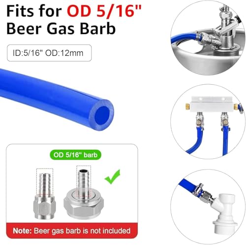 10FT Kegerator CO2 Gas Line, 5/16" ID Keg Gas Line Blue Kegerator Lines Keg Keg Co2 Line Beer Gas Line with Hose Clamps for Draft Beer Home Brewing - size: 10FT