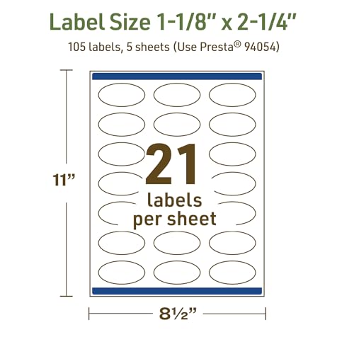 Avery Dissolvable Oval Labels, Sure Feed Technology, 1-1/8" x 2-1/4", Matte White, Print-to-The-Edge, Laser/Inkjet Printable, 105 Labels Total - style: 105 labels