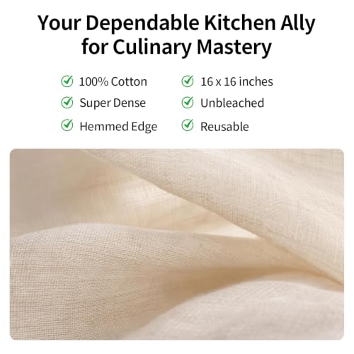 2Pcs Reusable Cheesecloth,Grade 100,16x16 Inch Hemmed Cheese Cloth for Straining Craft,100% Cotton Unbleached Cloth Strainer for Cooking,Baking,Juicing,Cheese Making,Ultra Fine and Dense,Washable - size: 16*16 inch*2 PCS