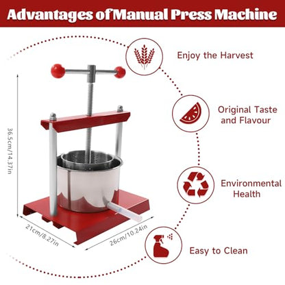 3L/0.8Gal Fruit Wine Press Stainless Steel Barrels Manual Juice Maker Cider Apple Grape Tincture Vegetables Honey Olive Oil Making Press with T-Handle for Herb Vegetables Outdoor & Home Kitchen Use - size: 3L/0.8Gallon with T-shaped