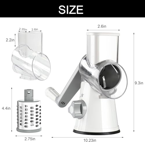 Cambom Rotary Cheese Grater Hand Crank Cheese Shredder for Fresh Cheese, Vegetable, Nuts,Non-slip Suction Base,Three Blades,White - color: White, size: 3 BLADES
