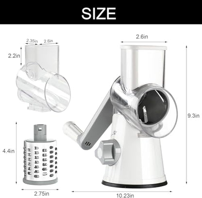 Cambom Rotary Cheese Grater Hand Crank Cheese Shredder for Fresh Cheese, Vegetable, Nuts,Non-slip Suction Base,Three Blades,White - color: White, size: 3 BLADES