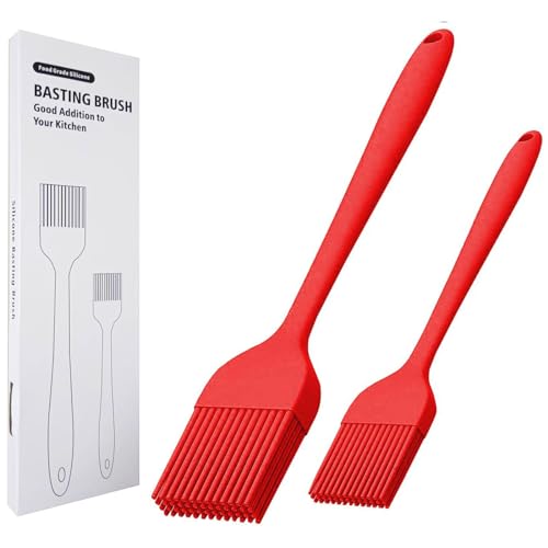 Silicone Basting Brush 2 Pcs Pastry Brush for Oil, BBQ, Grill, Sauce Baking Cooking, Dishwasher Safe (Red) - color: Red