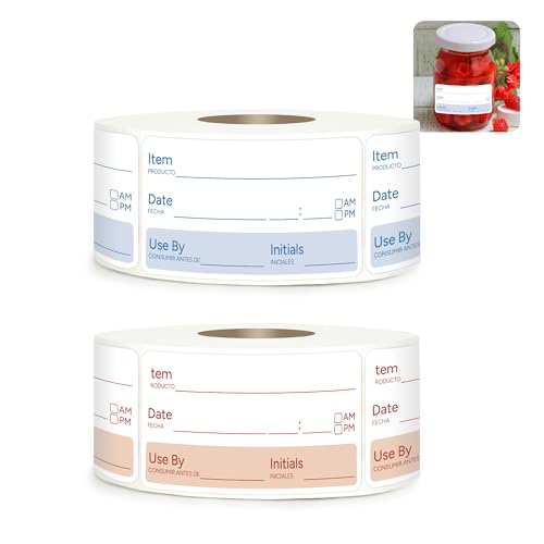 2 Rolls 1000 Pcs 1 X 2 inch Removable Food Date Sticker Labels, Easy to Write for Freezer, Refrigerator Food Containers Date Sticker, Leftover Labels (New-Blue-Red-Spanish) - style: New-Blue-Red-Spanish