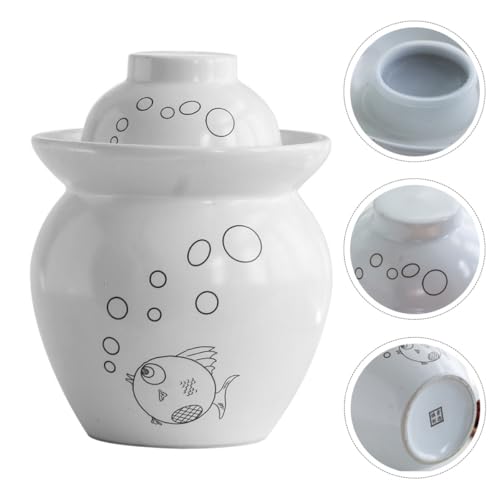 Abaodam Ceramic Pickle Jar Airtight Sealed Fermenting Crock for Kimchi and Sauerkraut Food Storage, 1.5-pound Capacity Porcelain Pickled Vegetable Jar with Lid for Kitchen Use