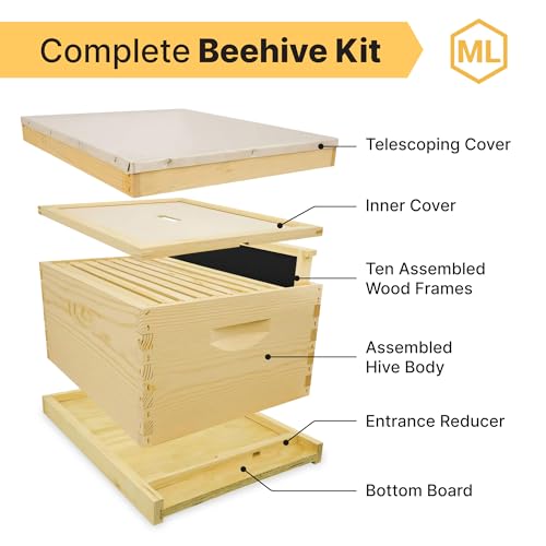Mann Lake Traditional Complete Bee Hive Kit, 9⅝" Deep Hive Body with 10 Frames, Beeswax Coated Food-Grade Plastic Foundation, Weather Resistant Telescoping Cover & Bottom Board, Made in USA, Unpainted - color: Not Painted Hive Kit