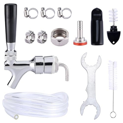 Draft Beer Faucet Beer Line Shank Kit Kegerator Parts Beer Tower Dispenser Replacement Set, Self-Closing Beer Tap 3/16” ID Beer Tubing 1/4" Keg Coupler Barb