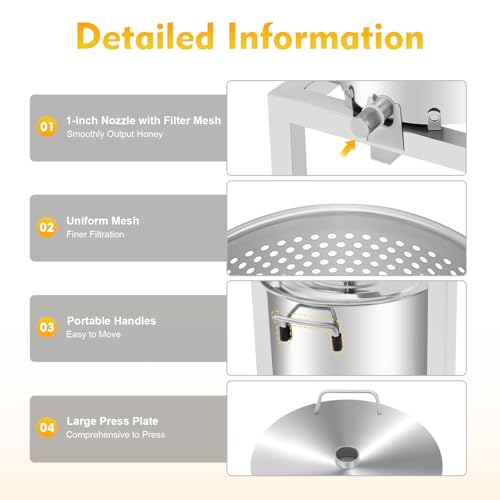 10L/2.6gal Bee Honey Press Extractor,Large Stainless-Steel Manual Barrel Cider Press Machine,Household WineMaking Equipment for Fruit&Vegetable