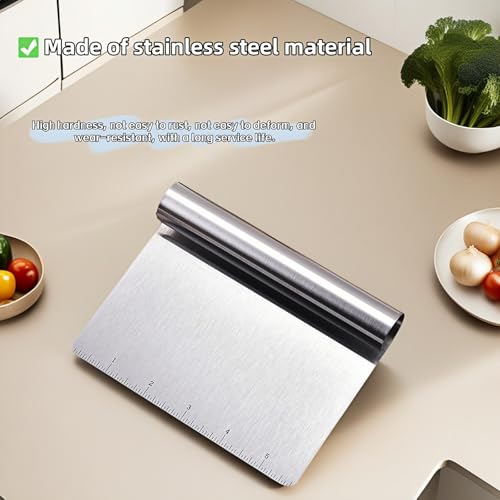 5.9" Professional Stainless Steel Dough Scraper and Bench Knife with Measurement Scale, Multi-Purpose Pastry Cutter for Baking, Pizza, Grill, Dough, Vegetables