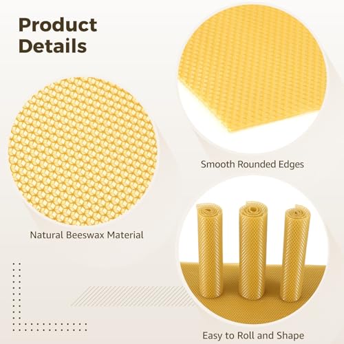 16.3 X 7.7 in Beeswax Sheets, 30 Pcs, Natural Wax Foundations, Sweet Scented, Easy to Roll, for Candle Making, Beekeeping, and Handcrafted DIY