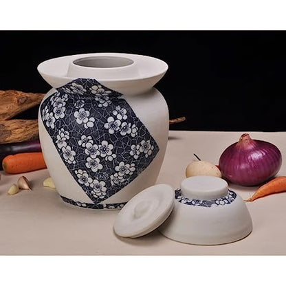 Fermentation Jar Kit Traditional Chinese Coarse Porcelain Pickle Jar for Pickles Kimchi,Double Sided Unglazed Ceramics Fermenting Crock Kit With Water Seal Airlock L 4Kg