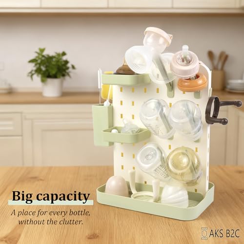 Baby Bottle Drying Rack Space Saving Countertop Vertical Rack with Brushes Holder (Green) - color: Green