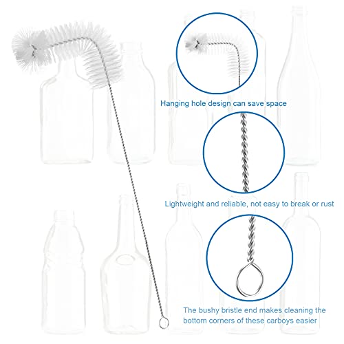 Honeydak 2-Pack 30 Inch Carboy Brush, Nylon & Steel, L-Shape, Clear, 76cm, Wine Making & Beer Brewing, Glass Carboy Cleaning Brush