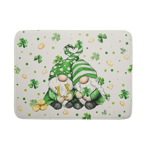 St Patrick's Day Gnome Dish Drying Mat 18x24 inch Lucky Shamrock Absorbent Reversible Dishes Drainer Rack Mat for Coffee Bar Kitchen Decor - color: Shamrock Gnome, size: 18" x 18"