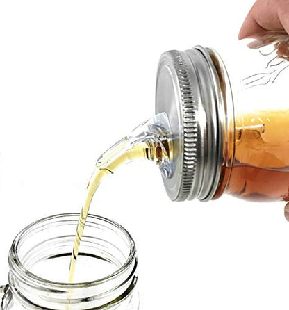Mason Jar Pour Spouts Stainless With No Flap - For Moonshine And Whiskey - Made 100% In The USA. Free Flow Mason Jar Spouts That Don't Leak - No Cracks, Just A Perfect Cocktail Pour Everytime. 2 Pack - size: Stainless Regular Mouth