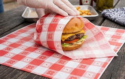 MADE IN USA 1,000 Sheets of Grease-Resistant Food Grade Waxed Kraft Deli Tissue Paper, 12" X 12" (Red Gingham Pattern) - color: Red Gingham Pattern
