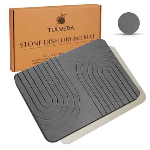 Stone Dish Drying Mat for Kitchen Counter – Diatomaceous Earth Drying Mat | Fast-Absorbing, Minimalist Design, Durable Diatomite | Non-Slip, Heat Resistant, Easy-to-Clean | USA Brand | 15.7”x11.8”