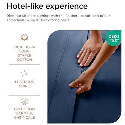Threadmill 100% Cotton Sheets for Full Size Bed - 600 Thread Count Full Bed Sheets Set with 16” Deep Pocket - Sateen Weave 4-Piece Bedding Set with Cooling Effect, Folkstone Blue - color: Folkstone Blue Solid, size: Full