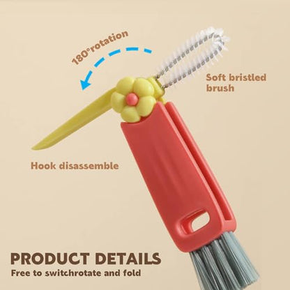 HRXFOZ 3 in 1 Multifunctional Cleaning Brush, Crevice Cleaner for Bottle Gap Tight Spaces, Portable Cup Lid Cleaner (6 PCS) - color: 6 Pcs