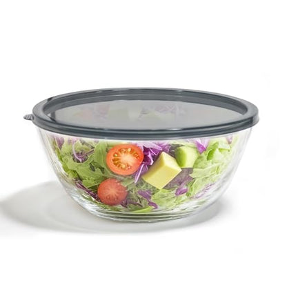 5 Quart Deep Big Glass Bowl with Lid,10 Inch Large Glass Mixing Bowl for Sourdough Bread Kitchen Salad Bread Storage, For Prepping, Marinating & Brining Kimch - color: Gray