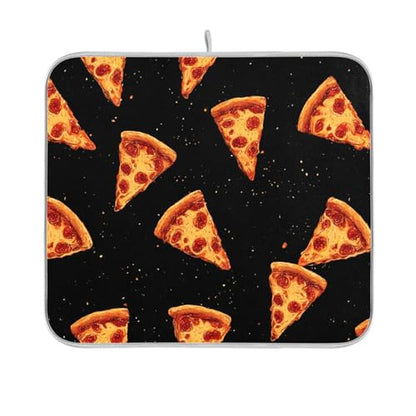 Dish Drying Mat for Kitchen Counter Pizza Cheese Black Absorbent Drying Dish Mat 18×24 inch Dish Rack Pad Coffee Mat for Sink Dishes Under Rack - size: 18x24in