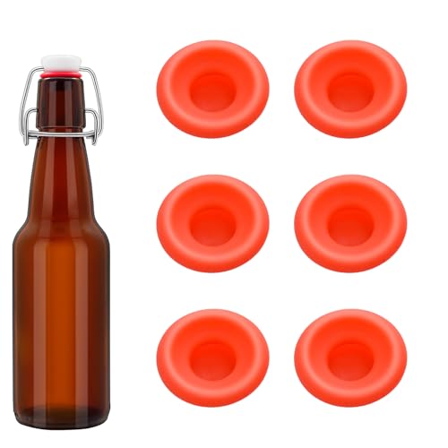 6 Pieces Silicone Rubber Gaskets Washer for Swing Flip Bottle Hat Shaped Swing Top Washers Leak-proof Seal Gasket Replacements for Home Brew Beer Soda Bottle Sealing (Red Full Cover) - color: Red Full Cover