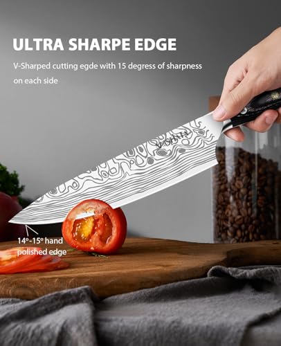 MOSFiATA 8" Super Sharp Professional Chef's Knife with Finger Guard and Knife Sharpener, German High Carbon Stainless Steel EN1.4116 with Micarta Handle and Gift Box - style: 8 inch chef knife