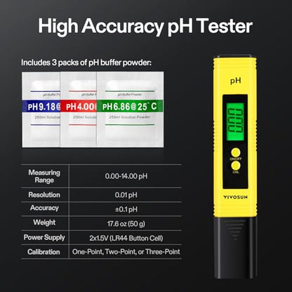 VIVOSUN Digital pH Meter, 3-in-1 TDS/EC/Temperature Meter, 3-in-1 Soil Moisture/pH/Light Tester Combo for Home, Garden and Hydroponics, Yellow-Blue-Green - color: Yellow, green, blue