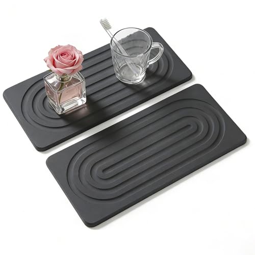 2 PCS Water Absorbing Diatomite Coasters, Stone Drying Mat for Kitchen Counter, Quick Dry Stone Mat Trays for Bathroom Kitchen Counter, Soap Dish Tray Used for Hand Soaps (Dark Gray, 8.3" x 4") - color: Dark Gray