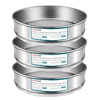 3 Pack 304 Stainless Steel Mesh Lab Sieves, 200mesh 0.075mm, 80 Mesh 0.2mm, 10 Mesh 2mm Aperture Test Sieve,7.9in/20cm Dia Economy Test Sieve for Industrial Laboratory Homes - style: 200+80+10