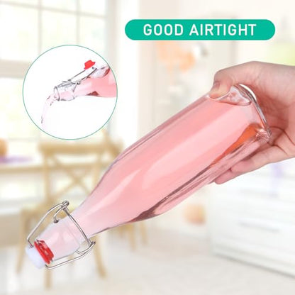 12 Pack 16oz Swing Top Glass Bottles, Flip Top Glass Bottle | Square Bottles with Airtight Stoppers for Kombucha, Kefir, Vanilla Extract, Beer - size: 16oz-12pack