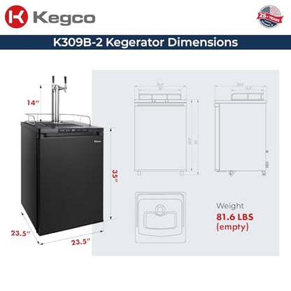 Kegco K309B-2 Double Faucet Digital Black Kegerator