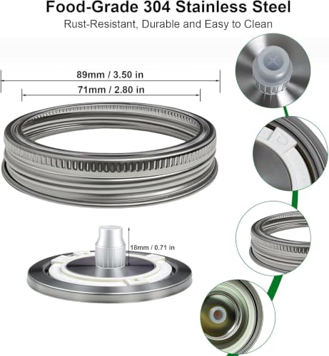 Stainless Steel Fermentation Lids with Date Tracker & Airlock for 16/24/32/64Oz Wide Mouth Mason Jars, Food Grade Stainless Steel Fermentation Kit for Pickling, Kimchi, Kombucha & Sauerkraut (2PCS) - color: 2PCS