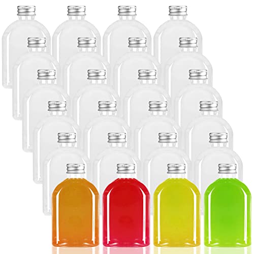 Plastic Bottles with Caps,24 Pack Clear Juice Bottles Flask Bottle Reusable Mini Beverage Container,Clear Bulk Drink Containers with Lids for Juicing, Smoothie, Drinking and Other Beverages (4 Oz)