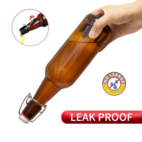 16oz Amber Glass Bottles with Airtight Rubber Seal Flip Caps (10 Pack),Swing Top Glass Bottles for Home Brewing, Kombucha, Beverages, Oil, Vinegar, Vanilla Extract,Water, Soda, Kefir - size: 16.5oz
