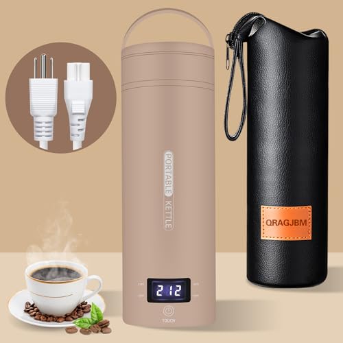Travel Electric Kettle Portable Small Mini Tea Coffee Kettle Water Boiler, Water Heater with 4 Temperature Control,304 Stainless Steel with Auto Shut-Off & Boil Dry Protection, BPA-Free (Khaki) - color: Khaki